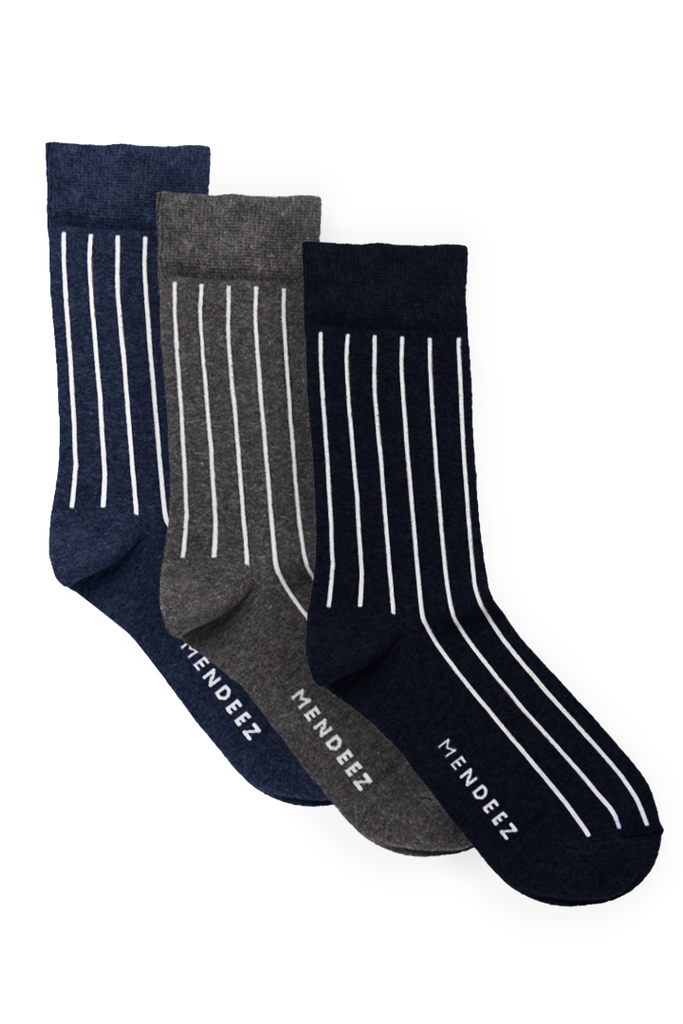 Fine Lines Pack of 3 – Printed Crew Socks - Mendeez PK 